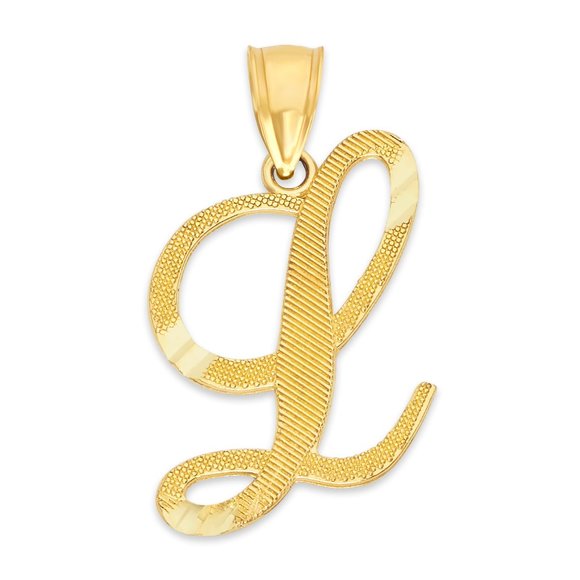 10k Solid Gold L Initial Pendant - Personalized Jewelry Gifts for Her - Picture 1 of 5